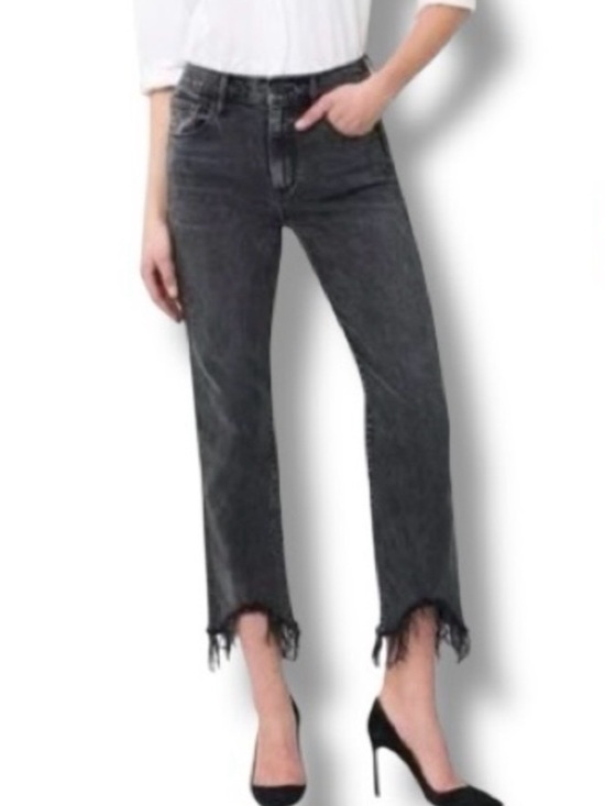 3x1 Denim - 3x1 NYC Denim Austin Crop Fray Straight-Leg Jeans Rush Washed Black Gray Size 30